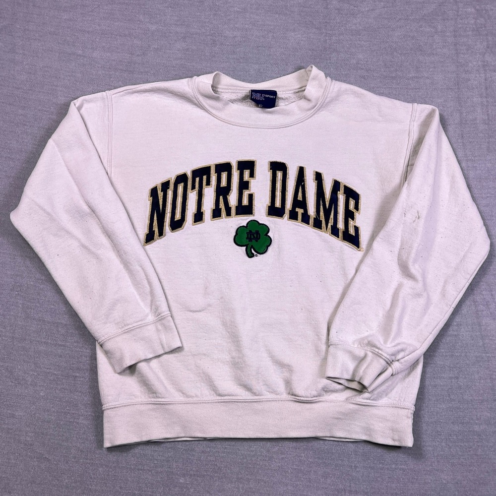 Vintage MV Sport Notre Dame Embroidered Crewneck Sweatshirt Womens Small White
